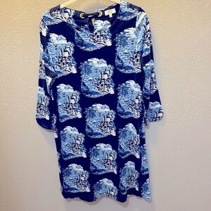 Crown & Ivy Navy Blue Nautical Sailboat Dress Italy Print Tie Back Women’s Small